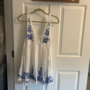 Free People White and Blue Floral Dress or cover-up.